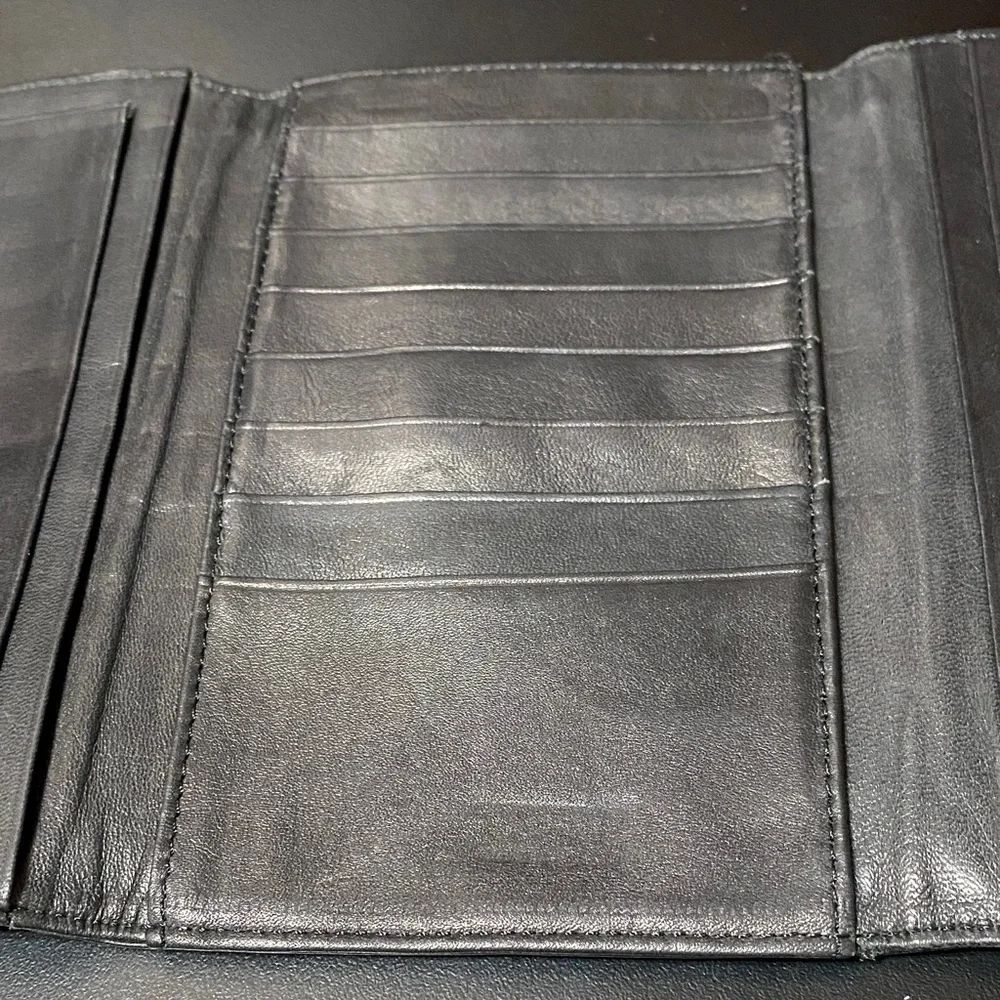 Vintage Perlina New York Black Leather checkbook Wallet with Gold Accent